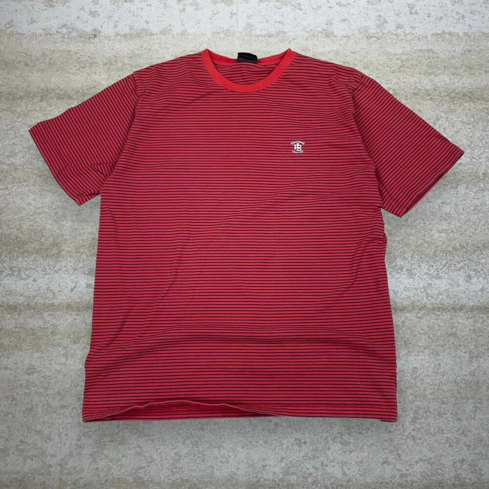 Vintage Y2K Polo Ralph Lauren Shirt Mens XL Red Blue Striped Cotton Short Sleeve